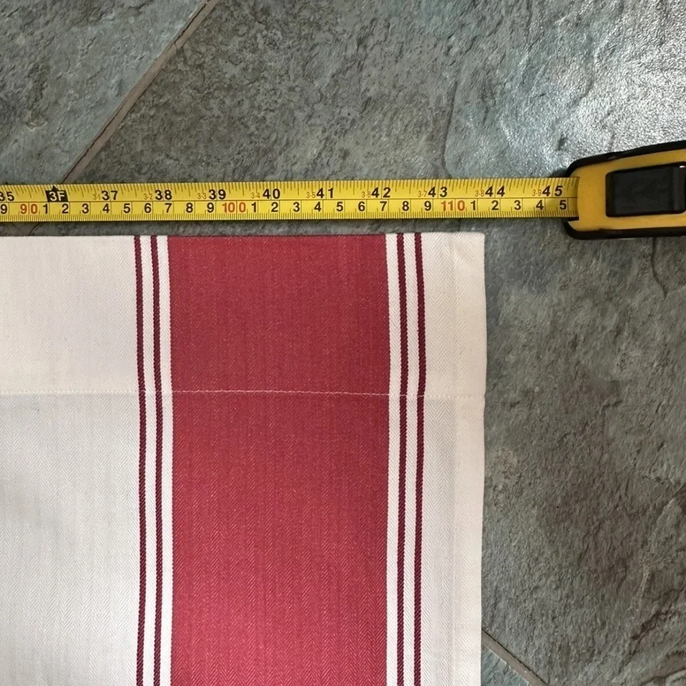 POTTERY BARN CADIZ STRIPE CAFE CURTAIN 13”x44” (2 Panels) RED POLE POCKET Set